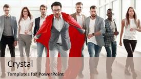  Presentation with red white blue business - PPT theme consisting of businessman in a red cloak background and a soft green colored foreground