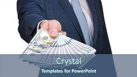  Presentation with cash - PPT layouts with businessman-in-a-suit-holding background and a ocean colored foreground