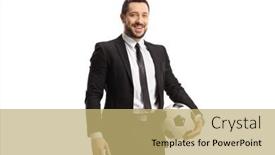  Presentation with soccer - Presentation theme consisting of businessman-in-a-suit-holding background and a yellow colored foreground