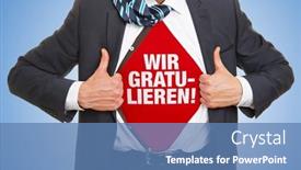  Presentation with congratulations - Presentation design with businessman-in-a-suit-shows background and a teal colored foreground