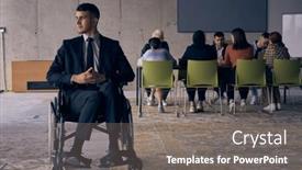  Presentation with resilience - Slides with businessman-in-a-wheelchair-commands background and a gray colored foreground