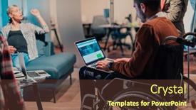  Presentation with coworking - Presentation design with businessman-in-a-wheelchair background and a tawny brown colored foreground