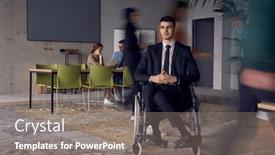  Presentation with navigate - PPT layouts consisting of businessman-in-a-wheelchair background and a gray colored foreground