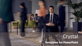  Presentation with navigate - Presentation design consisting of businessman-in-a-wheelchair background and a gray colored foreground