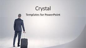  Presentation with luggage - Colorful PPT theme enhanced with businessman in a white boundless backdrop and a  colored foreground