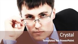  Presentation with business process - Presentation design enhanced with businessman in a work process background and a tawny brown colored foreground