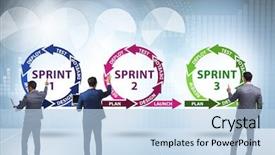  Presentation with concept - Slide deck with businessman in agile methods concept background and a light blue colored foreground