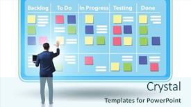  Presentation with facts and myths concept word - Colorful presentation enhanced with businessman in agile methods concept backdrop and a cool aqua colored foreground