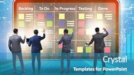  Presentation with concept - Slide set featuring businessman in agile methods concept background and a teal colored foreground