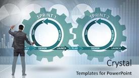  Presentation with concept - Colorful slide set enhanced with businessman in agile methods concept backdrop and a light blue colored foreground