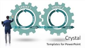  Presentation with concept - Colorful presentation design enhanced with businessman in agile methods concept backdrop and a white colored foreground