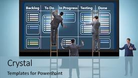  Presentation with concept - Colorful slide set enhanced with businessman in agile methods concept backdrop and a light blue colored foreground