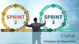  Presentation with concept - Presentation theme consisting of businessman-in-agile-methods-concept background and a light blue colored foreground