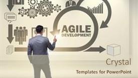  Presentation with software - Slide deck enhanced with businessman-in-agile-software-development background and a soft green colored foreground