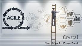  Presentation with software - Colorful presentation design enhanced with businessman-in-agile-software-development backdrop and a light gray colored foreground