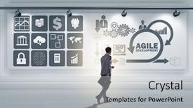 Presentation with software - Beautiful slides featuring businessman in agile software development backdrop and a light gray colored foreground