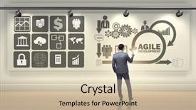  Presentation with software - Beautiful slide deck featuring businessman in agile software development backdrop and a soft green colored foreground