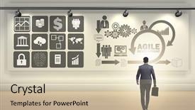  Presentation with software - Slide deck with businessman in agile software development background and a soft green colored foreground