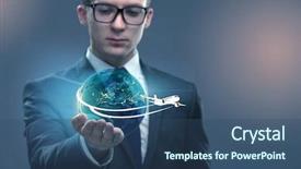  Presentation with air - Theme having businessman in air travel concept background and a ocean colored foreground
