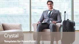  Presentation with airport lounge - PPT theme with businessman in airport business lounge background and a gray colored foreground
