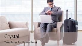  Presentation with airport lounge - Cool new slide set with businessman in airport business lounge backdrop and a light gray colored foreground