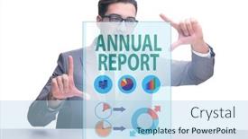  Presentation with report - PPT layouts having businessman-in-annual-report-concept background and a light blue colored foreground
