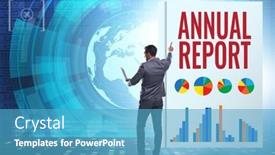  Presentation with report - Presentation theme with businessman-in-annual-report-concept background and a teal colored foreground