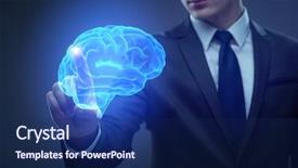  Presentation with artificial neural network - Slide deck enhanced with businessman in artificial intelligence concept background and a navy blue colored foreground