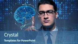  Presentation with artificial intelligence - Colorful presentation design enhanced with businessman in artificial intelligence concept backdrop and a ocean colored foreground