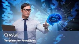  Presentation with artificial neural network - Slides enhanced with businessman in artificial intelligence concept background and a teal colored foreground