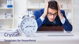  Presentation with human resource management resources concept - Beautiful presentation design featuring businessman in bad time management backdrop and a sky blue colored foreground