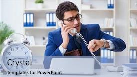  Presentation with human resource management resources concept - Colorful PPT theme enhanced with businessman in bad time management backdrop and a light blue colored foreground