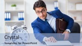  Presentation with human resource management resources concept - Slide deck with businessman in bad time management background and a light blue colored foreground