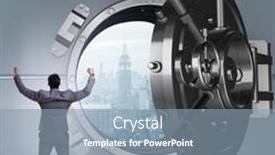  Presentation with vault - Cool new PPT layouts with businessman-in-banking-concept backdrop and a light blue colored foreground