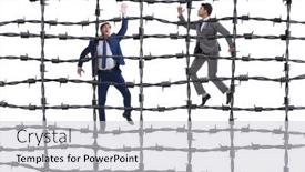  Presentation with concept - Theme featuring businessman-in-barbed-wire-concept background and a light gray colored foreground