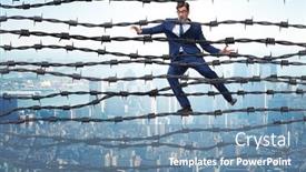  Presentation with concept - Presentation theme consisting of businessman-in-barbed-wire-concept background and a seafoam green colored foreground