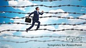  Presentation with concept - PPT theme consisting of businessman-in-barbed-wire-concept background and a light blue colored foreground