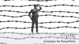  Presentation with concept - PPT theme having businessman-in-barbed-wire-concept background and a light gray colored foreground