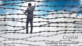  Presentation with concept - Theme featuring businessman-in-barbed-wire-concept background and a  colored foreground