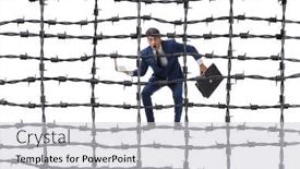  Presentation with concept - Slide deck featuring businessman-in-barbed-wire-concept background and a light gray colored foreground