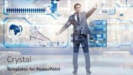  Presentation with data management - PPT layouts featuring businessman-in-big-data-management background and a light blue colored foreground