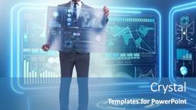  Presentation with data management - Slide deck consisting of businessman-in-big-data-management background and a teal colored foreground