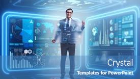  Presentation with data management - Theme with businessman-in-big-data-management background and a teal colored foreground