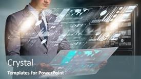  Presentation with data management - Amazing presentation theme having businessman-in-big-data-management backdrop and a seafoam green colored foreground