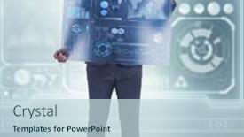  Presentation with data management - Slide set having businessman-in-big-data-management background and a sky blue colored foreground