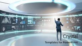  Presentation with data management - Audience pleasing presentation consisting of businessman in big data management backdrop and a light blue colored foreground