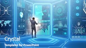  Presentation with data management - PPT layouts enhanced with businessman in big data management background and a teal colored foreground