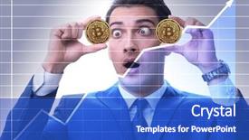  Presentation with bitcoin - Presentation theme having businessman in bitcoin price increase background and a cobalt blue colored foreground