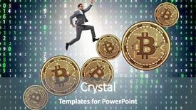  Presentation with price - Beautiful presentation theme featuring businessman in bitcoin price increase backdrop and a seafoam green colored foreground