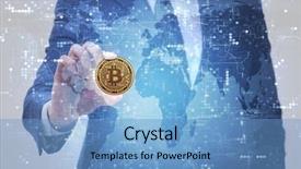  Presentation with price - Cool new presentation theme with businessman in bitcoin price increase backdrop and a teal colored foreground